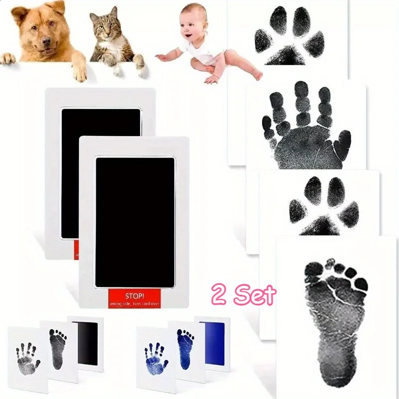 2 szt. Glinka do odcisków łap i stóp zwierząt, jednorazowa, bezmyjąca, z warstwowym wzorem, nieklejąca, bezpieczna i delikatna podkładka do odcisków.