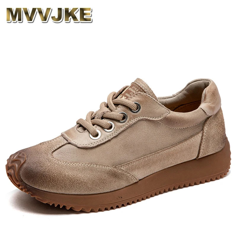 

Fashion Women Flat Casual Sneakers Academic Style Retro Genuine Leather Lace-Up Sneakers Trend Comfort Women Shoes