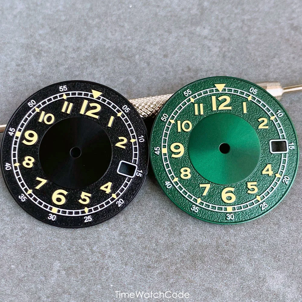 Pilot Aviator Watch Dial Black Green for Field Watches Modified 29mm Luminous for NH35 NH36 NH38 4R35 4R36 Automatic Movement