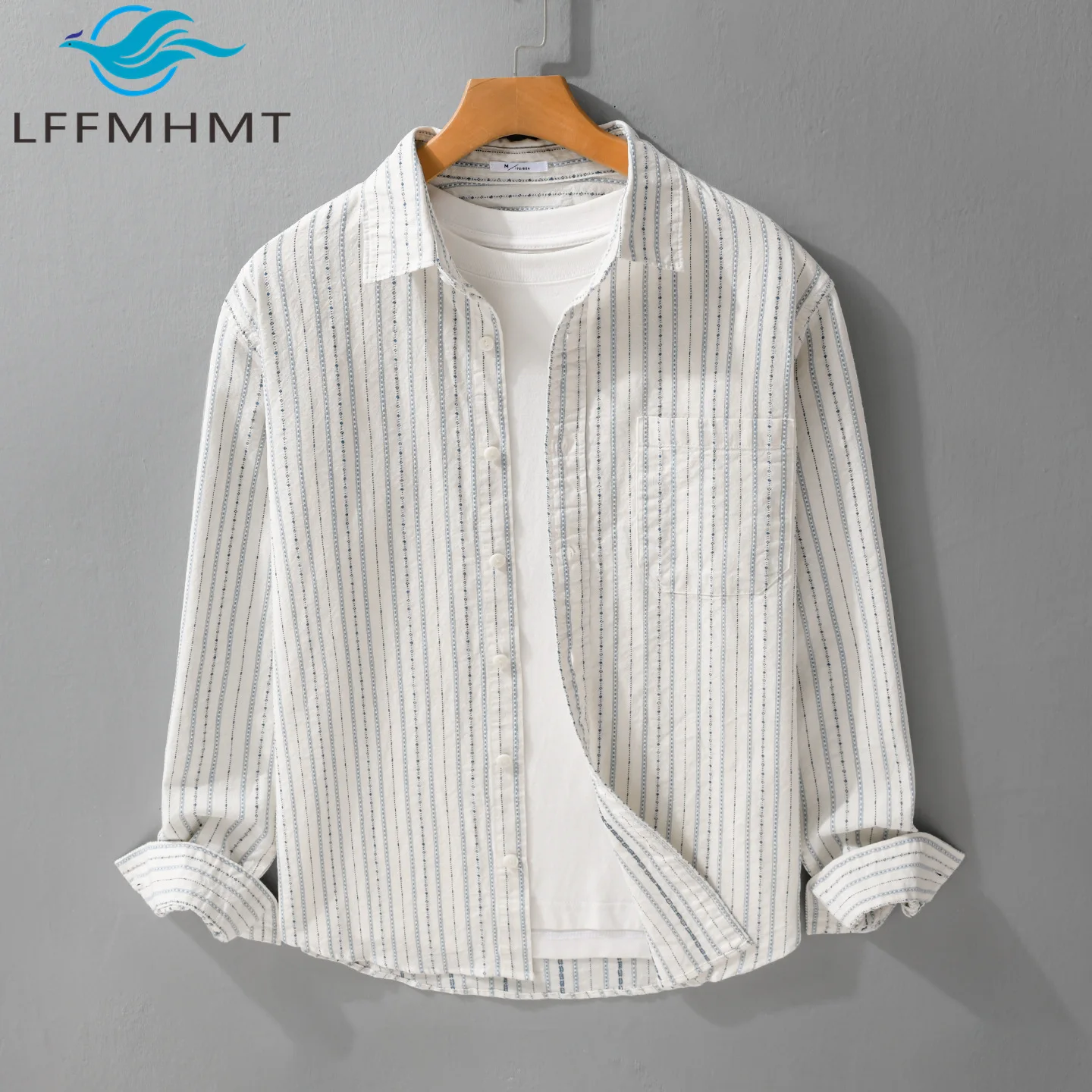 

Spring Autumn Fashion Striped Shirt for Men Japan-style Simple Basic Long-sleeve Comfortable Loose Versatile Classic Blouse 3162