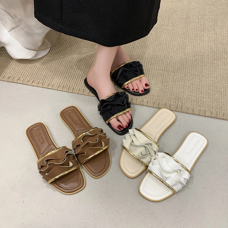 

2026 Summer Ladies Slippers Elegant Versatile Design Anti-slip Soft Sole Comfortable Outdoor Casual Vacation Beach Flat Shoes