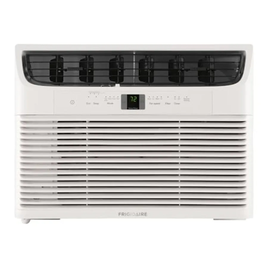 Window air conditioner for home cooling, white ABS plastic, quiet operation with eco mode and auto restart, 12000 BTU for up to