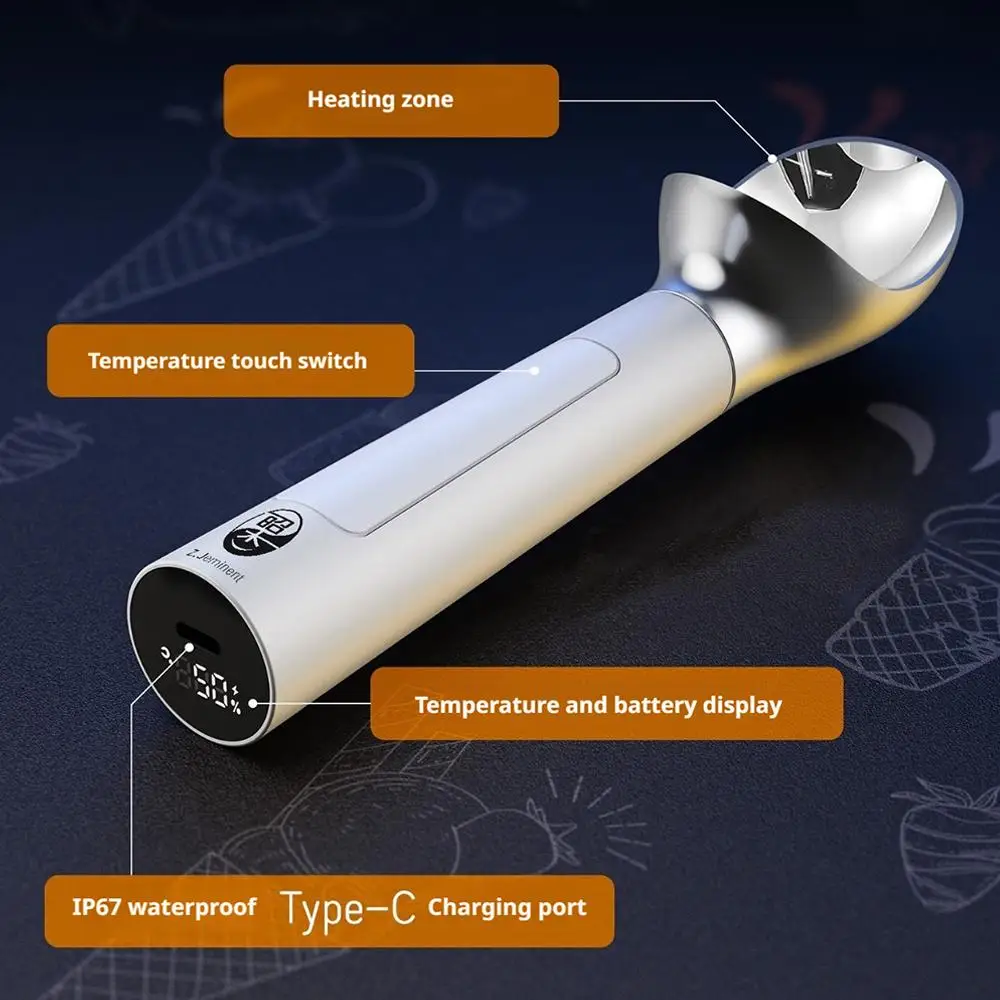 

Подарок для любителей мороженого, кухонная электрическая ложка для мороженого, ложка с подогревом, перезаряжаемая со светодиодным дисплеем, легко черпается, идеально подходит
