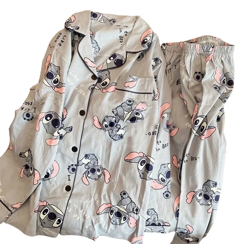 Lilo & Stitch Pajamas Women Spring and Autumn Comfortable Loose Kawaii Pajamas Lazy Style Y2K Cute Cartoon Home Clothes