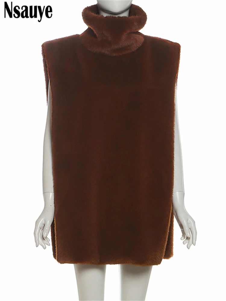 Women's 2025 Winter Warm Turtleneck Faux Fur Vest Jacket