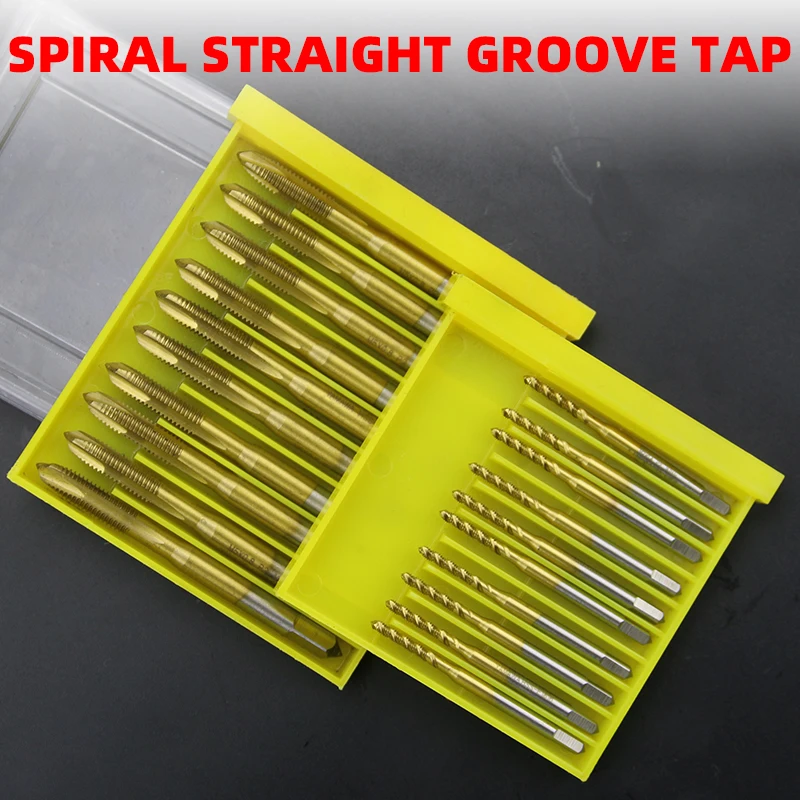 

Спиральный метчик с титановым покрытием, ручные инструменты, метрические машинные метчики с прямой канавкой для резьбы от M2 до M12, ручной инструмент