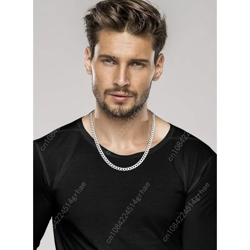 สร้อยคอเงินแท้ 925 แบบ Cuban Link ลาย Diamond Cut ขนาด 7 มม. ยี่ห้อ Miabella สำหรับผู้ชายและผู้หญิง