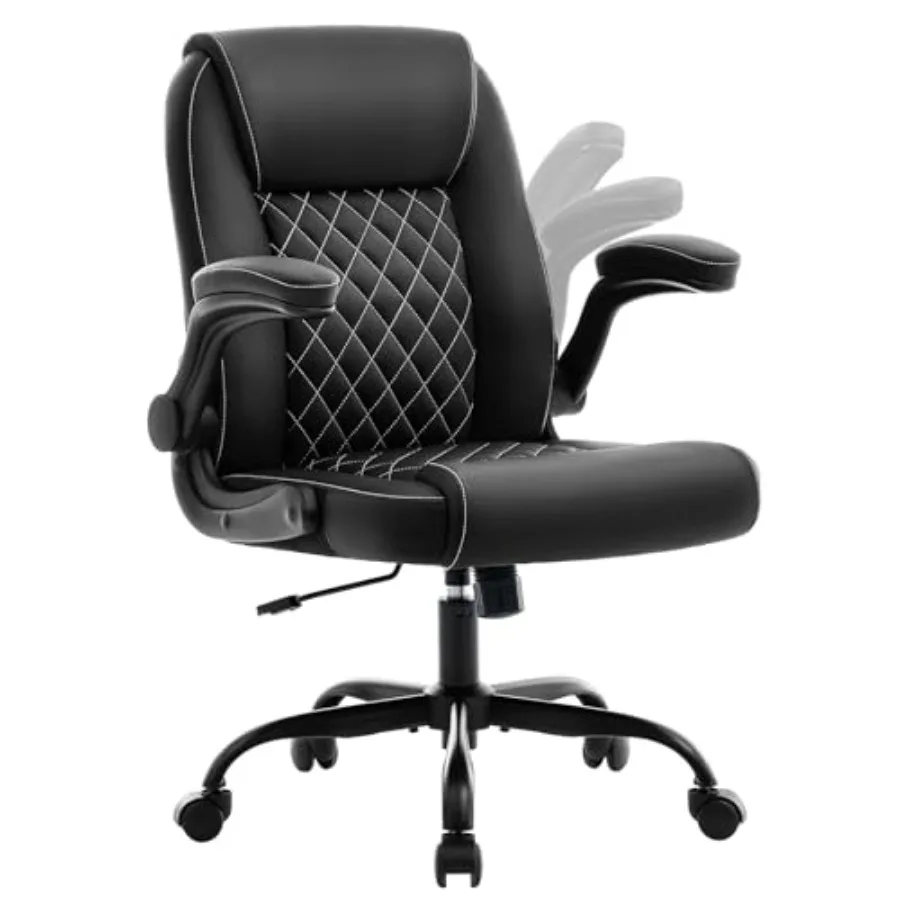 Executive Office Chair with Lumbar Support, Flip-up Arms, Black Mesh Back for Ergonomic Work-from-Home and Corporate Workspace