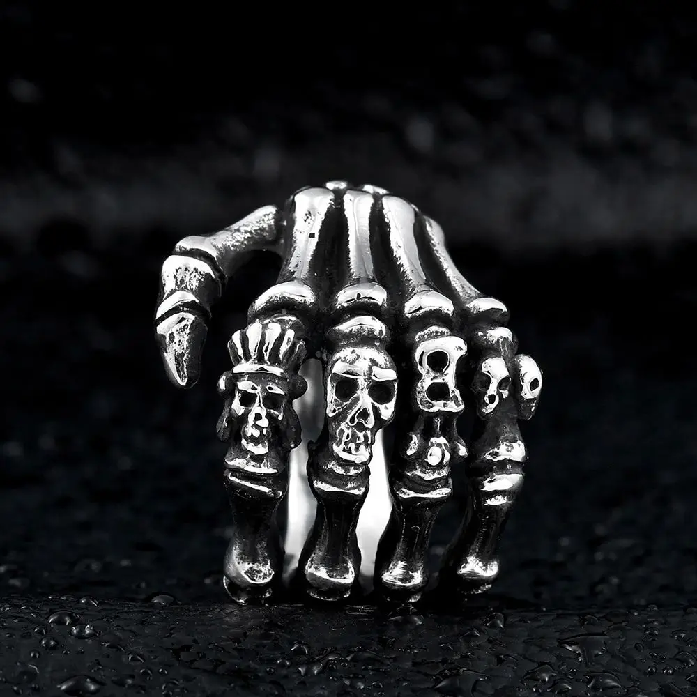 Men Hip Hop Hand Bone Gothic Skull Rings Rings Punk