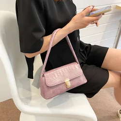 Borsa a tracolla singola in PU per donna estate popolare nuova tendenza moda coreana linee di pietra viola borsa a mano ascellare con patta quadrata