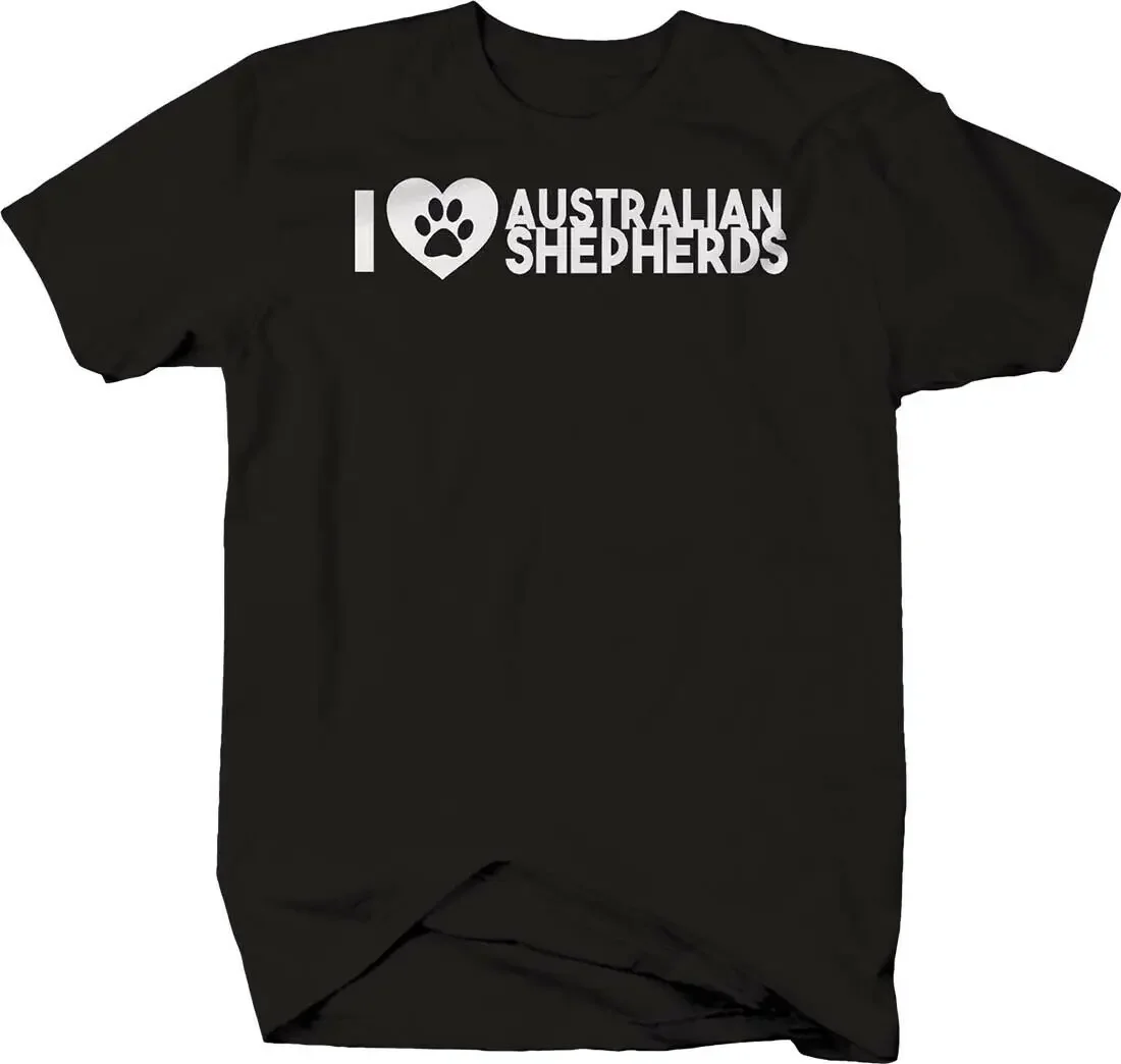 

I Heart Australian Shepherds Love Paw Print Dog Owner T-Shirt. Summer Cotton Short Sleeve O-Neck Mens T Shirt New S-3XL