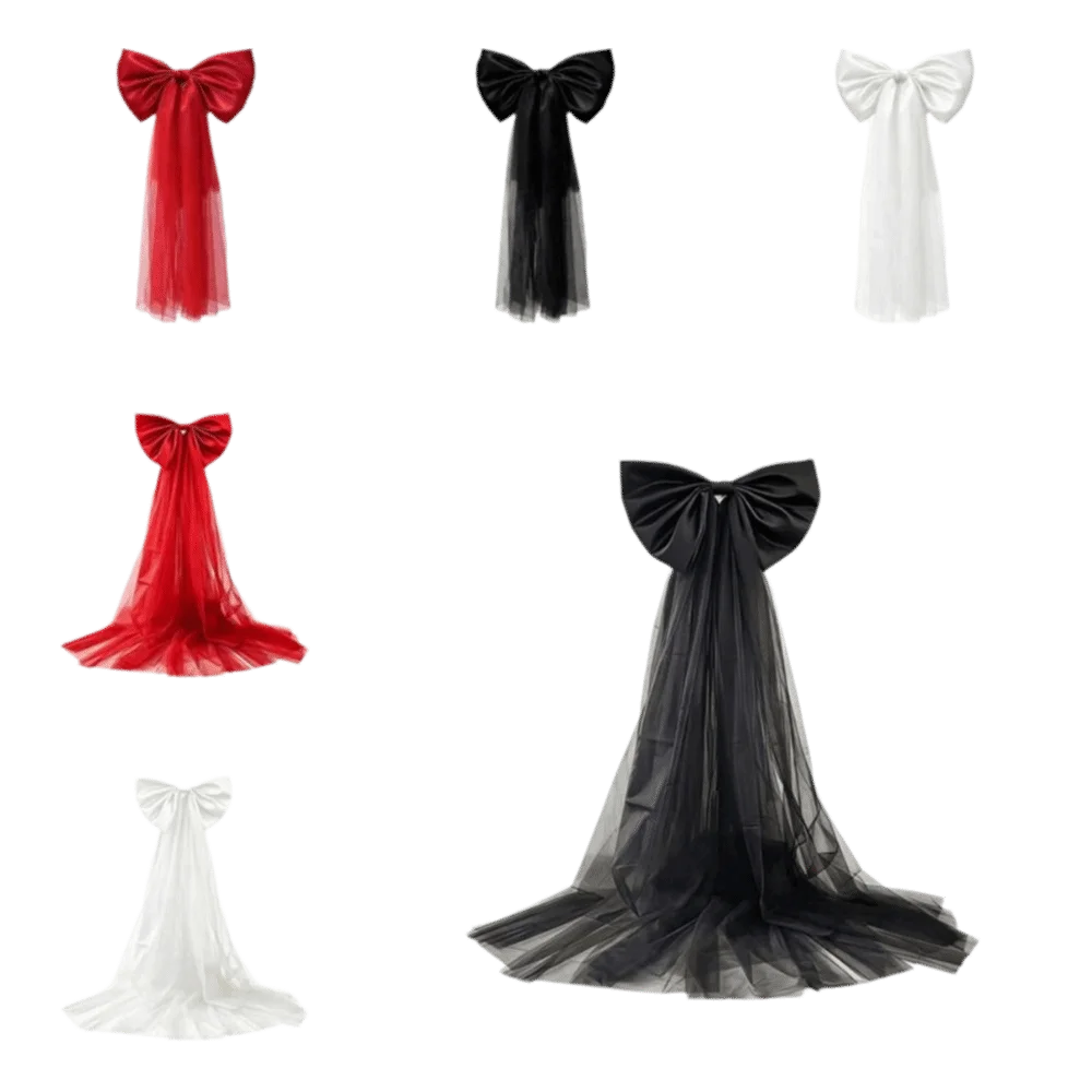 Elegant Large Ribbon Christmas Bow Mesh Tull Wedding Sash Tree Bow with Long Tails Dress Accessories DIY