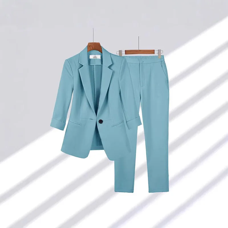 Conjunto Elegante Feminino de Duas Peças: Blazer de Manga Longa e Calça para Moda Casual Feminina Primavera e Outono 2025