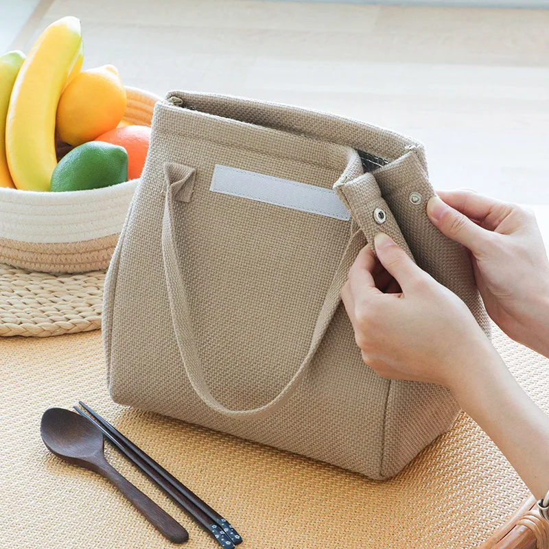 Large Capacity Jute Insulated Lunch Bags Women Kids Thermal Bento Box Tote Portable Food Bag Dinner Container for School Picnic