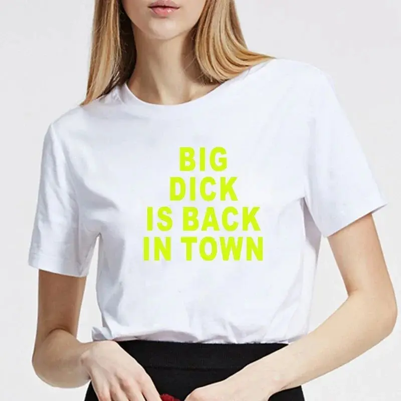 Big Dick Is Back in Town. Printed Short Sleeve Birthday Gift T-shirt Menswear Street Wear Novelty Joke Copywriting Top