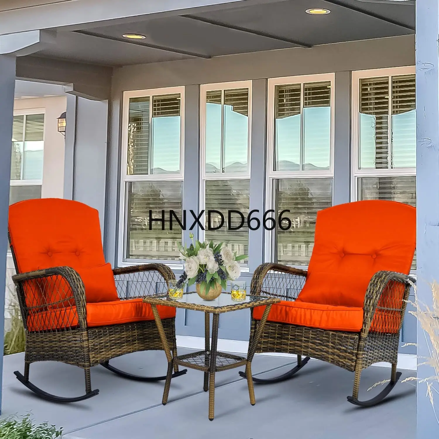 Wicker Rocking Chairs, Rattan Patio Rocking Chairs, All-Weather Rocking Lawn Wicker Furniture for Porch Deck Garden Backyard