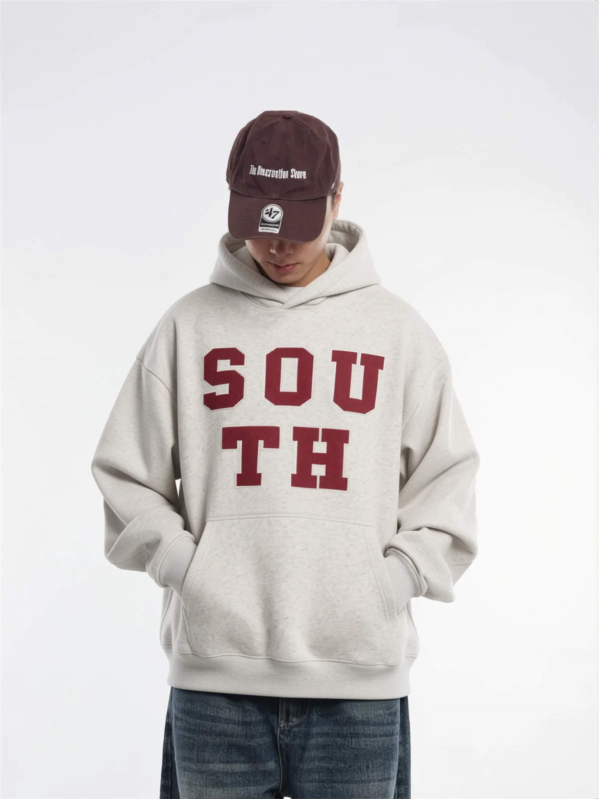 Retro Japanese Style Fleece Hoodie Embroidered Heavyweight Loose Fit Overhead Men's Anti-Wrinkle Sweatshirt Casual Cotton Pol...