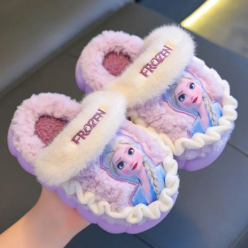 Frozen Elsa Animation periphere kreative Cartoon gedruckt Herbst und Winter Kinder warme rutschfeste verdickte Baumwollhausschuhe