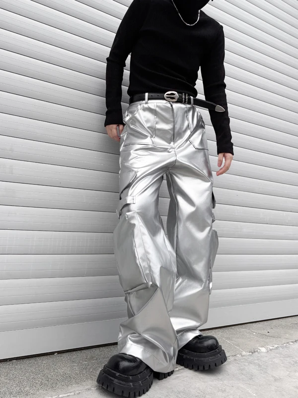

Silver Workwear Pants Men's Women's Stage Performance Casual Straight Leg Polyester Fiber Neutral Sle Dance ow Long Trousers
