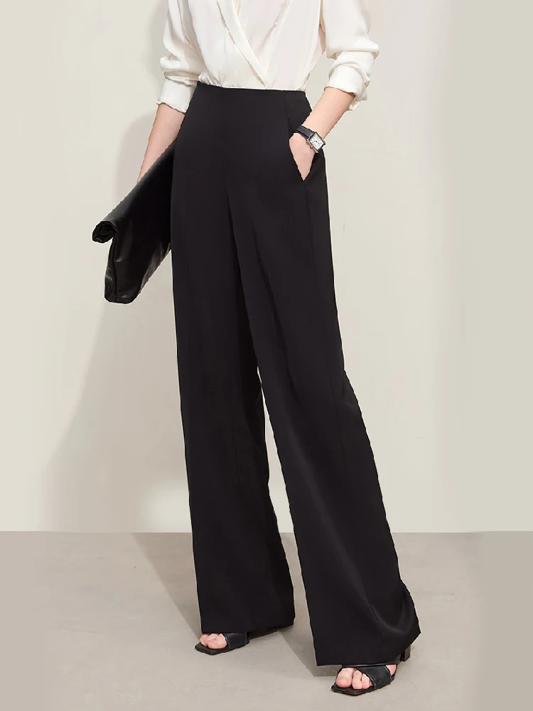 Amii Minimalism 2024 Summer New Wide-legged Pants Women Straight Basics Casual Pants Female Solid Full-length Trousers 12412006