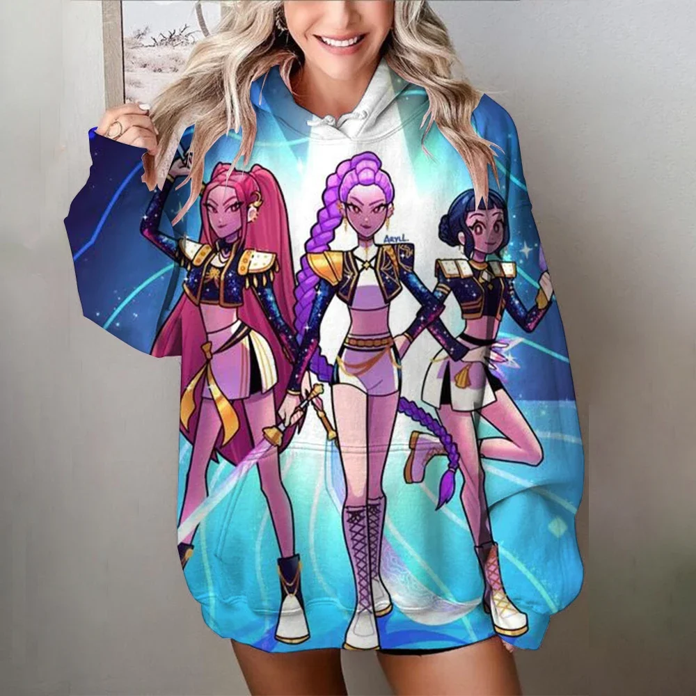 Sweat-shirt décontracté pour femmes, imprimé Kawaii KPop Demon Hunters, pull confortable surdimensionné, vêtements féminins doux d'automne