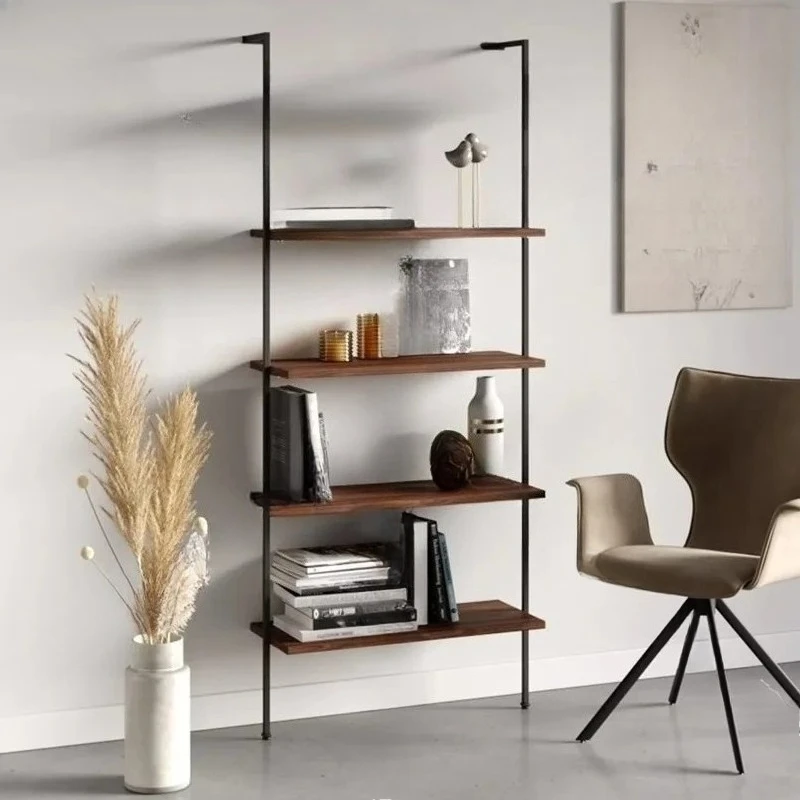 

Wrought Iron Bookshelf Floor Shelf Solid Wood Multi-layer Storage Rack Simple Home Display Rack