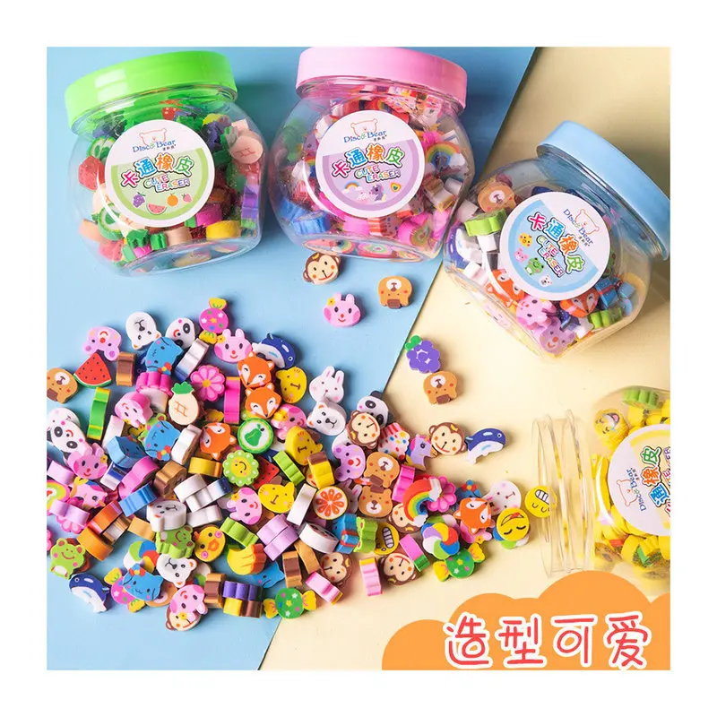 50 stks/doos Leuke Rubber Gum Creatieve Dier Fruit Potlood Gummen Mini Kawaii Briefpapier Kids Student Kantoor Schoolbenodigdheden