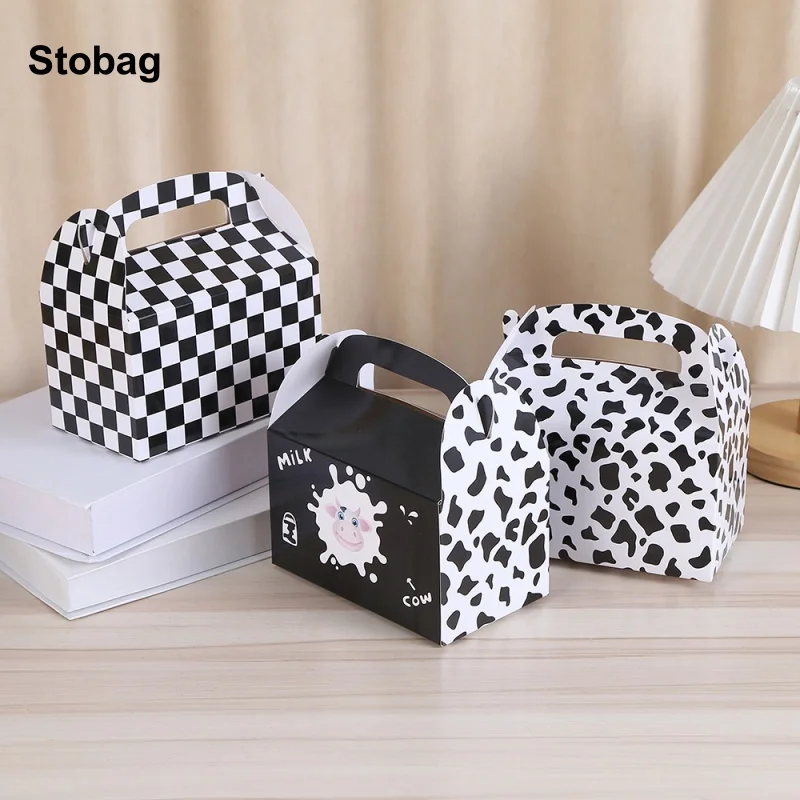 

StoBag 12/24pcs Cartoon Cow Kraft paper Gift Tote Box Kids Children Packaging Cake Candy Storage Baking Birthday Party Favor