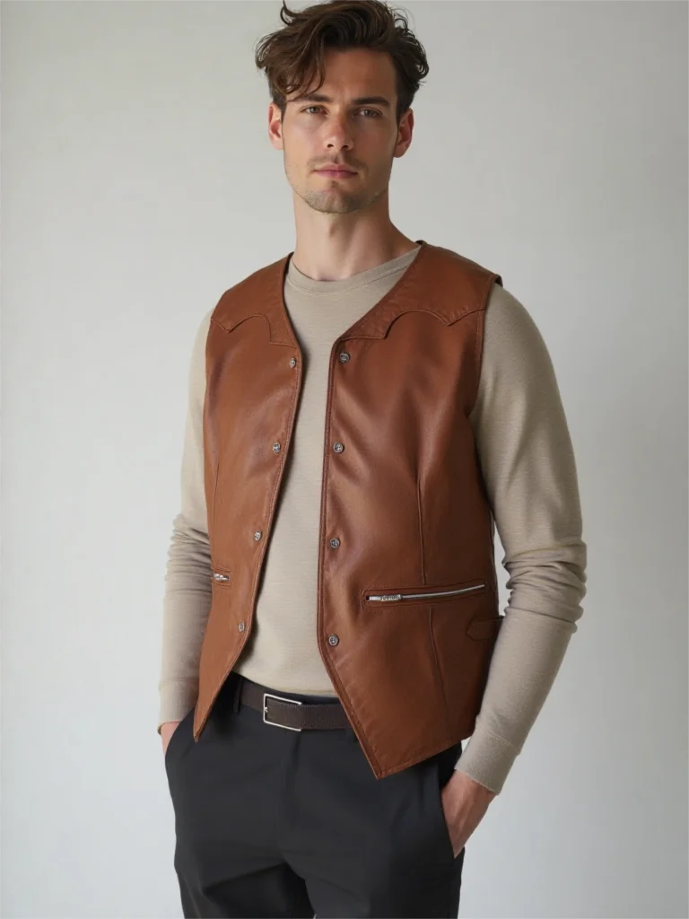 

Brown Four Seasons Leather Vest Men Retro Vintage Style Plus Size 5XL Genuine Natural Sheepskin Slim Fit Single Breasted Vest