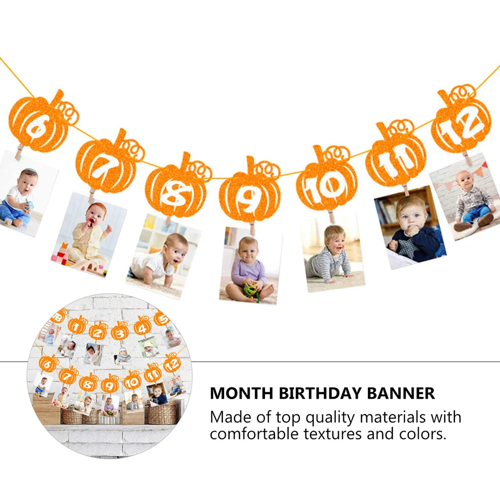 

1Set Birthday Party Decoration Orange Paper Banner String Flags Pumpkin Photo Wall Hanging for Birthday Wedding Anniversary