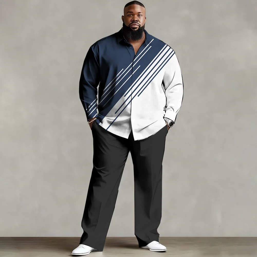 

S-9xl plus size Men's Shirt Set: Plaid-Chic Style - Soft Cotton Blend, Sleek Mixed-Scale Check Prints, Wrinkle-Resistant,