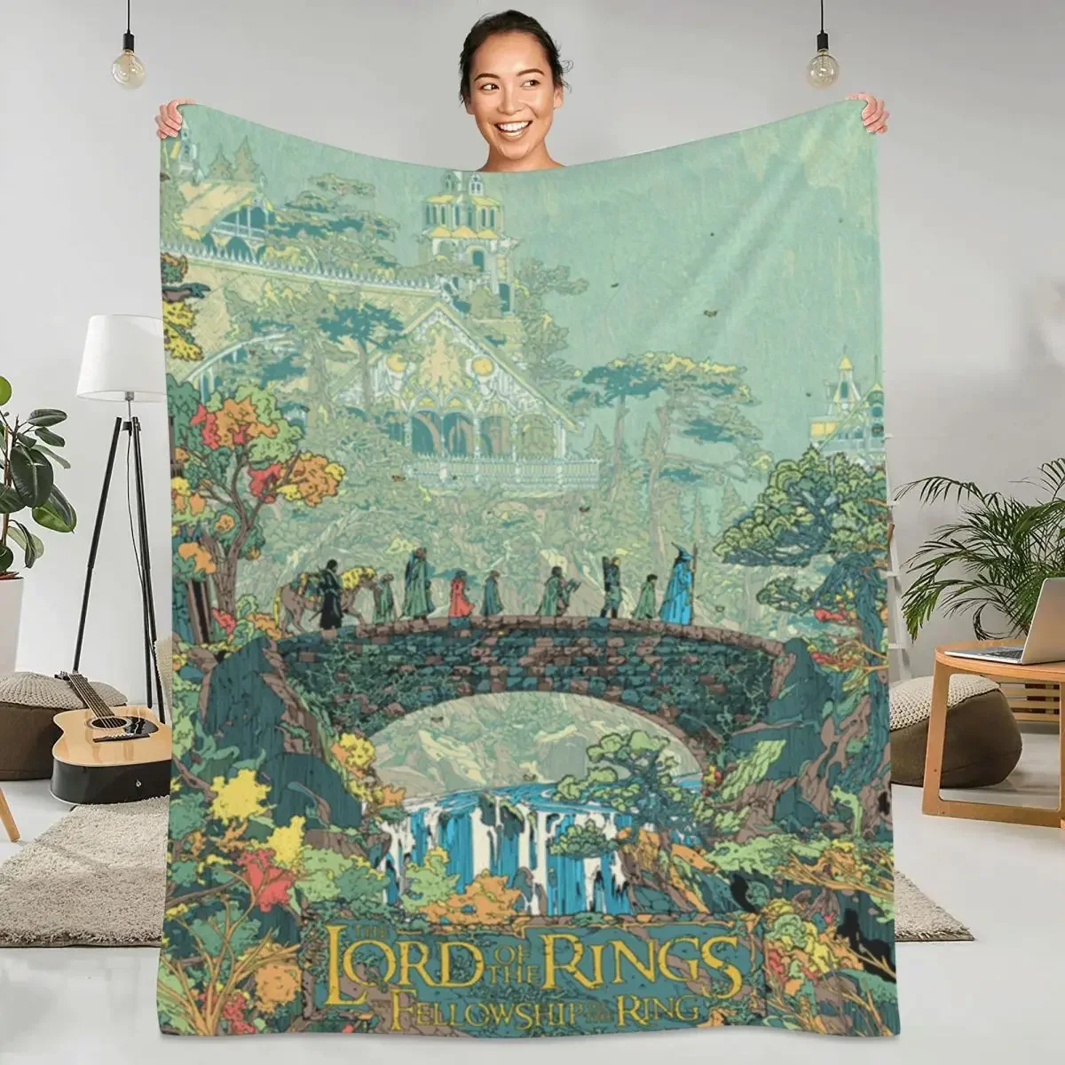 Lord of the Rings Vintage-Flanell-Überwurfdecke, friedliches Natur-Design, warme, gemütliche Decke für Stuhl, Sofa, Bett, Neuheit, Tagesdecke C