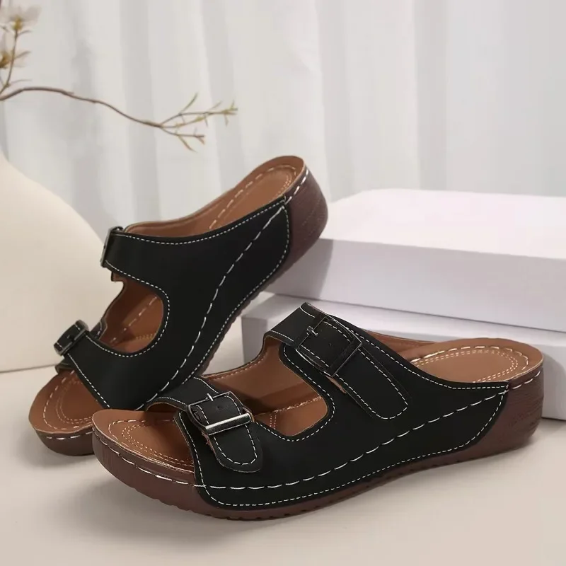 2025 Summer Women Wedge Sandals Premium Orthopedic Open Toe Sandals Vintage Anti-slip Leather Casual Platform Retro Kids Shoes