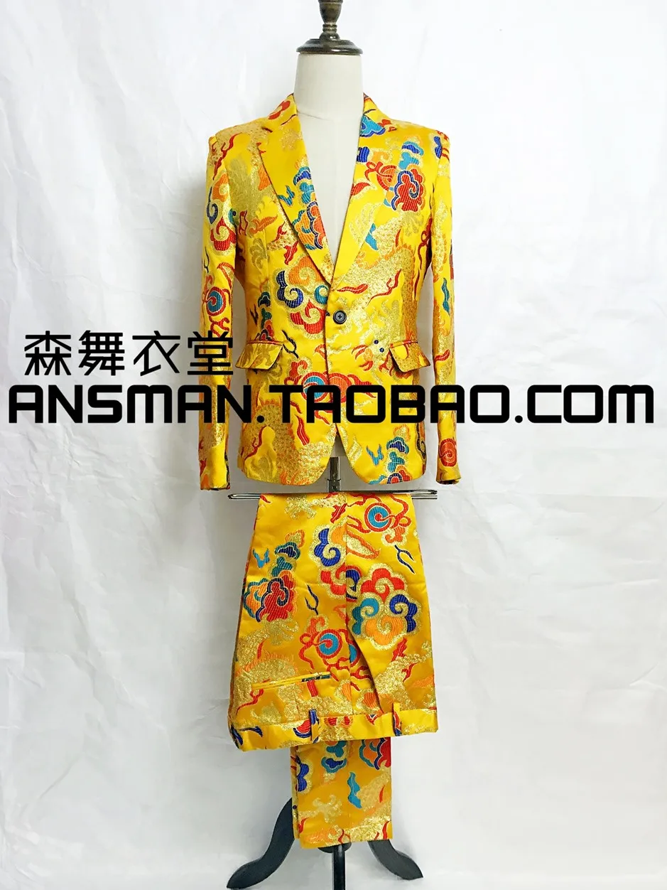 Hombres Slim club nocturno DJ Bars Blazer alta costura bata de dragón trajes abrigo trajes de cantante masculino ropa de escenario vestido Formal de moda