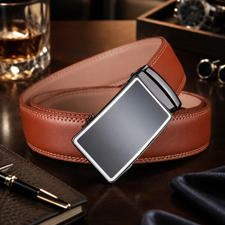 Plyesxale Designer Belts Men High Quality Luxury Automatic Buckle Cowskin Waist Belt Male Classic Brown Leather Formal Belt B3