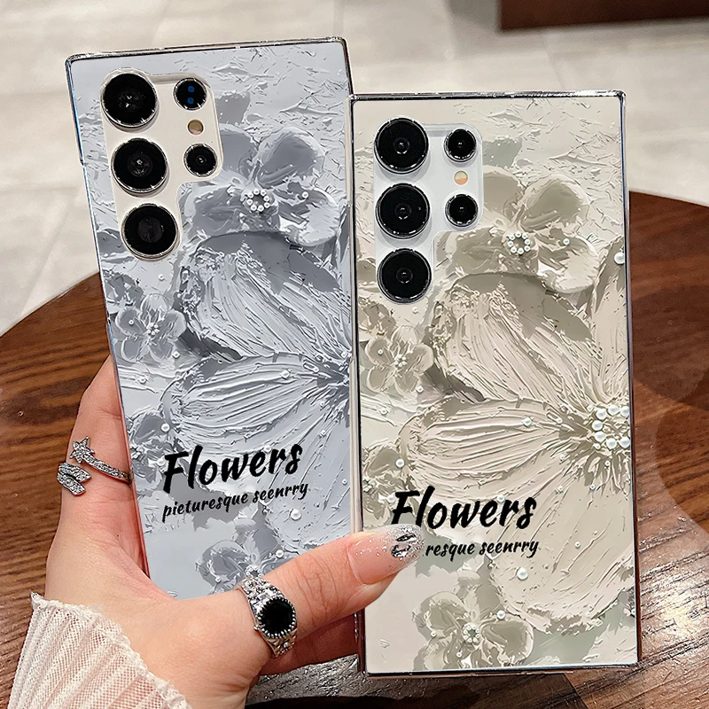 Floral Pattern Clear Case For Samsung Galaxy S24 S23 Ultra Plus A54 A53 A34 A35 A55 5G Transparent Flowers Hard PC Phone Cover