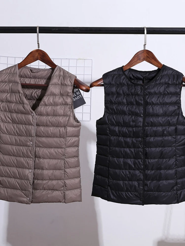 Fitaylor-Chaleco de plumón de pato blanco ultraligero para mujer, abrigo fino de plumón de pato, chaqueta sin mangas con cuello en V O cuello