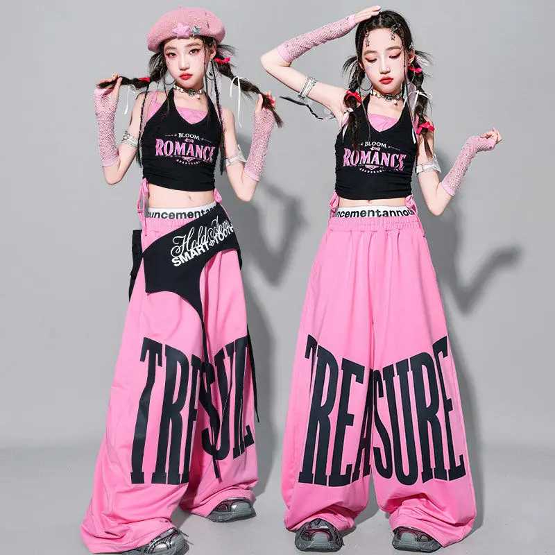 

Girls Jazz Dance Clothes Kpop Stage Performance Wear Tank Top Pink Hip Hop Pants Urban Dance Clothes Fashion Streetwear VDL5637