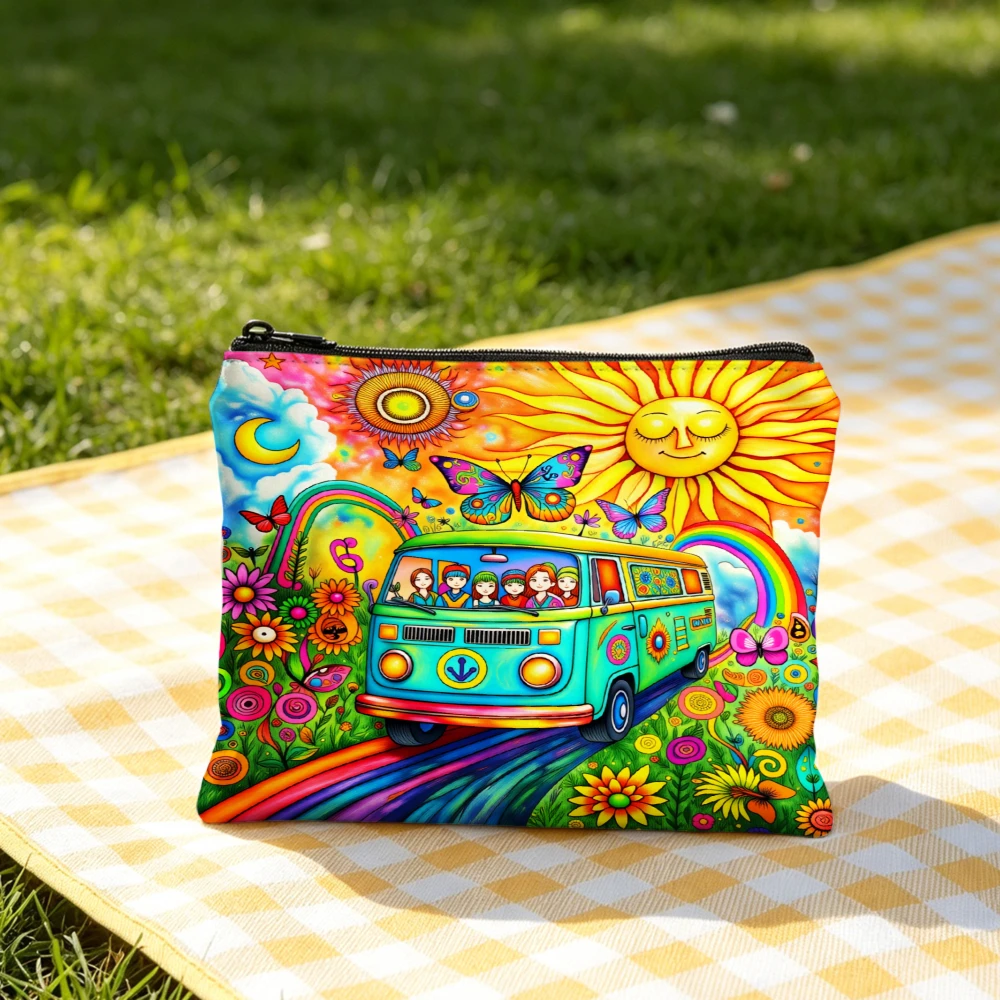 Colorful Hippie Van Handbag Multicolor Pattern Tote Bags And Makeup Bag Combination For Women Travel Daily Use Shoulder Bag view 6