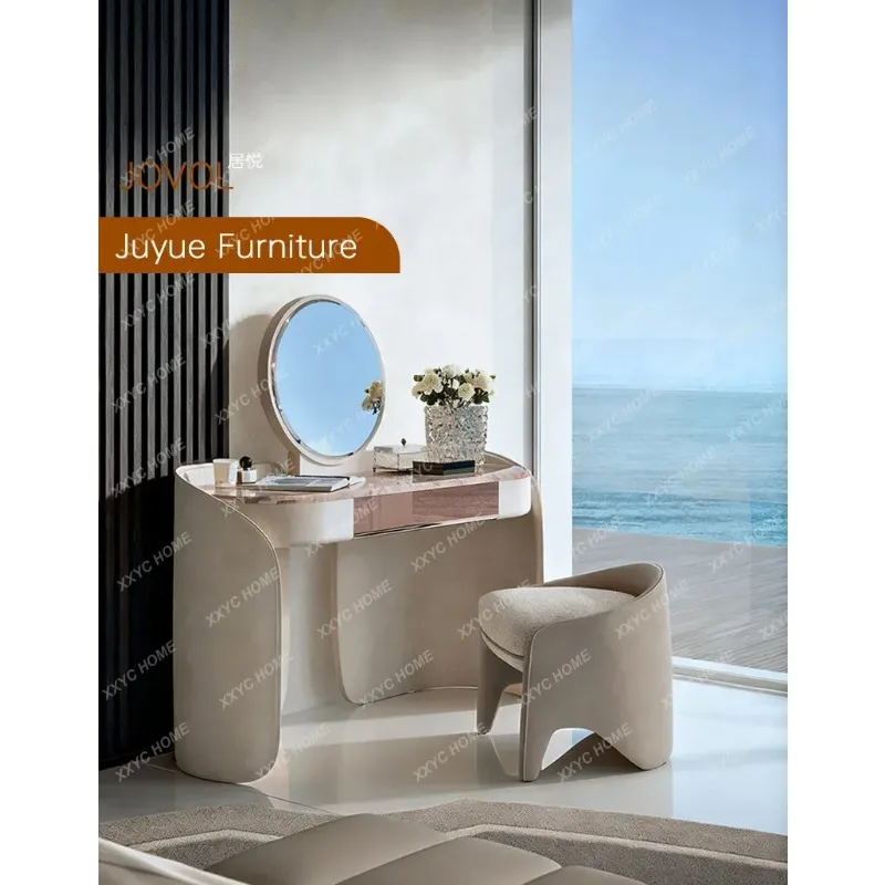 X light luxury high-end bedroom dresser  microfiber leather makeup table with mirror