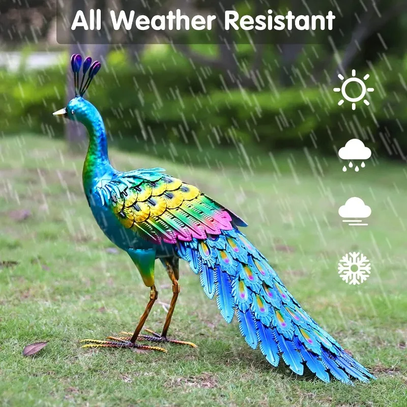 

Outdoor Peacock Statue Metal, Detailed Garden Art for Lawn, Patio Decor & Unique Housewarming Gift Idea