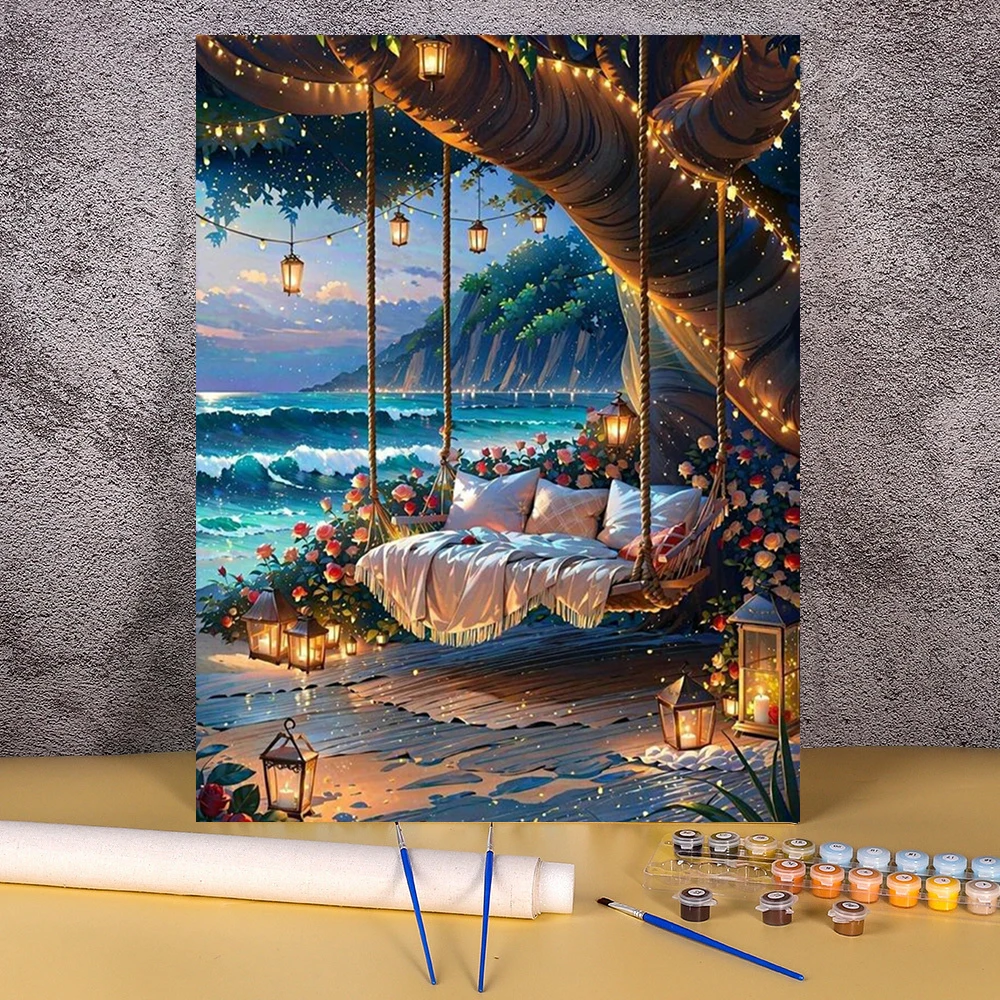 

Oil Painting By Numbers Seaside Beach Swing Color Markers Landscape Art And Drawing Materials Creative Hobbies Bedroom Decor