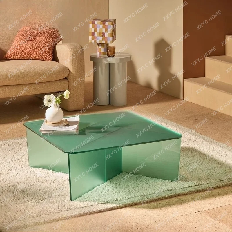 Light luxury modern high-end tea table transparent tempered glass coffee table living room home