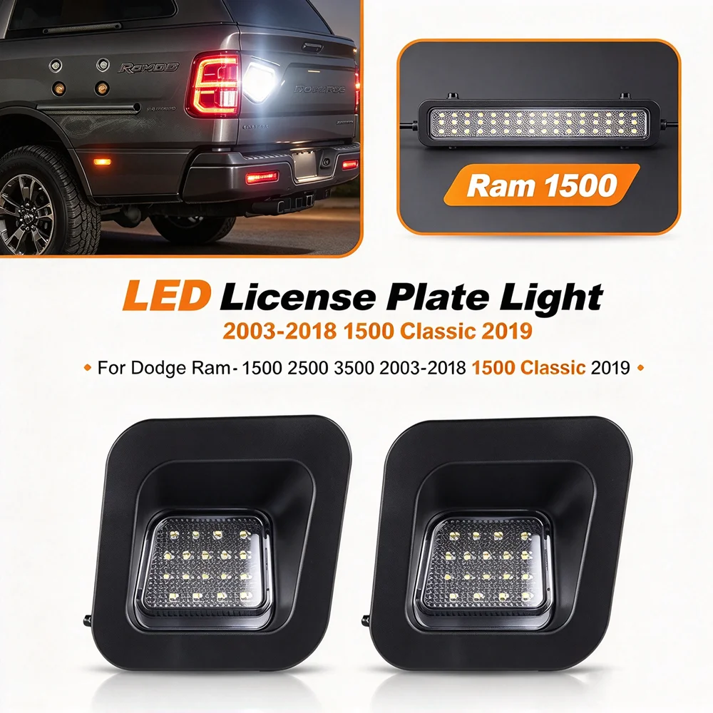 2Pcs Canbus Error Free LED License Plate Light for Dodge Ram 1500 2500 3500 2003-2018 1500 Classic 2019 OE 55077291AE