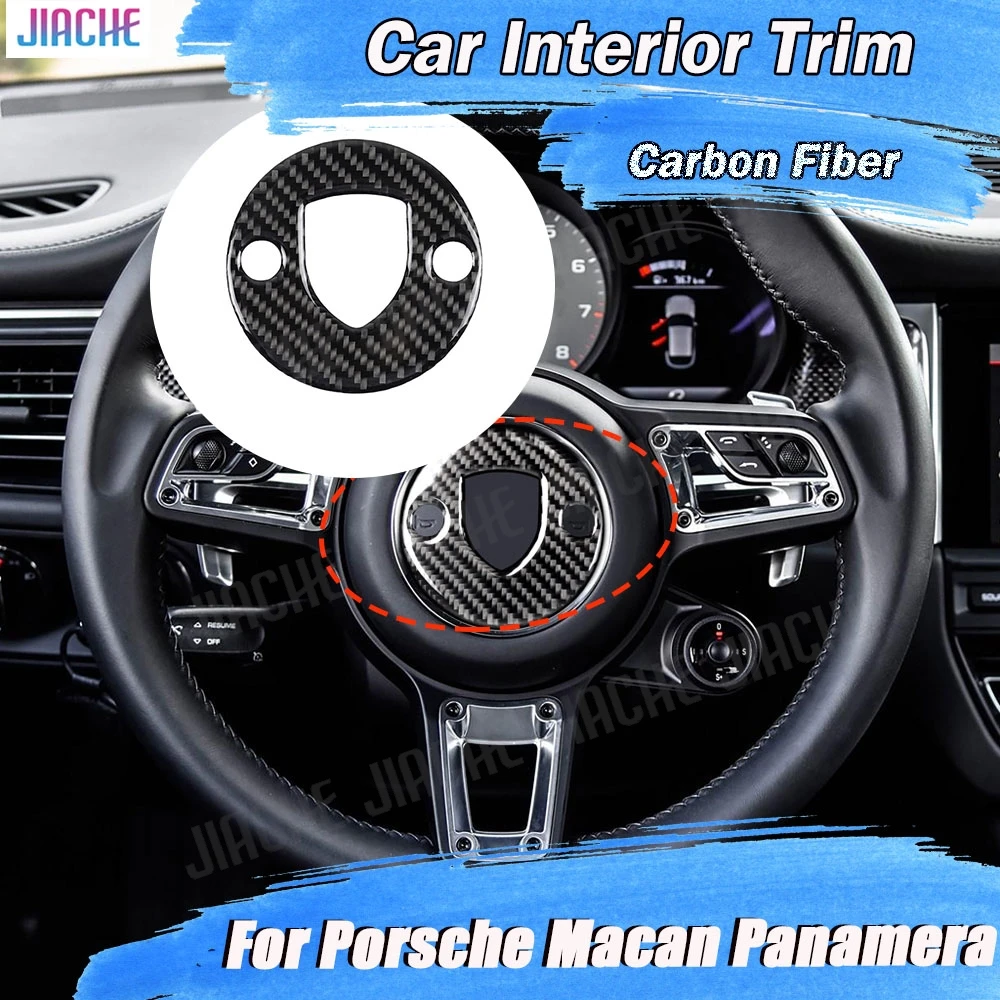 

Carbon Fiber Steering Wheel Emblem Panel Trim Frame Cover Sticker For Porsche Macan Panamera 718 New Cayenne Car Accessories