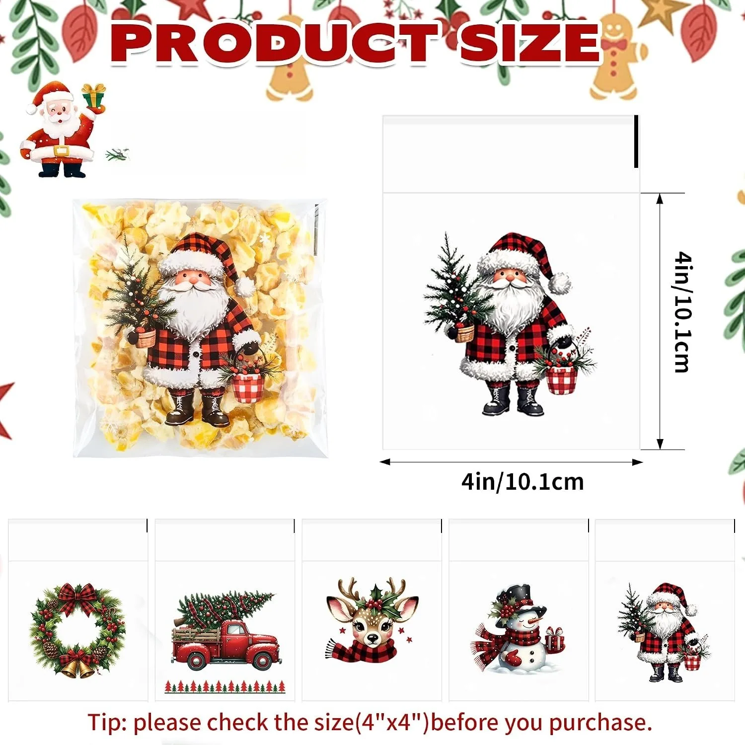 50/100pcs Christmas Gift Wrapping Bags with Snowflake, Santa Claus, Reindeer, and Holly Print Self-Adhesive Packaging Bags