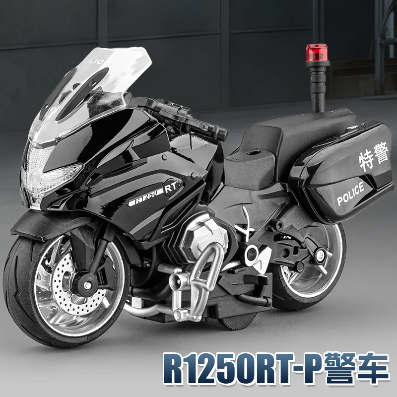 

1:14 R1250RT Police Version Alloy Motorcycle Model Pull Back With Light Sound For Motorcycle Enthusiasts Photography Toy Gift