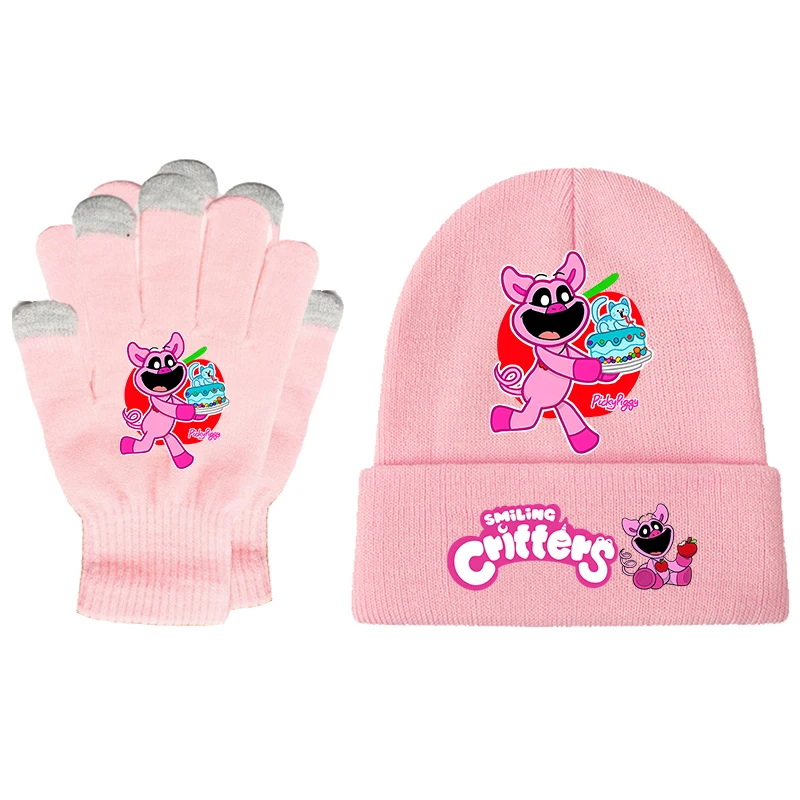 ชุดหมวกถักไหมพรมและถุงมือลายสัตว์น่ารัก สไตล์การ์ตูน สำหรับเด็กชายและเด็กหญิง หมวกไหมพรมแฟชั่นอนิเมะ ถุงมือเด็ก อุปกรณ์กันหนาวสำหรับเด็ก ของขวัญคริสต์มาส