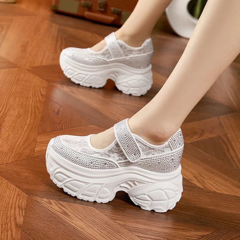 

Bling Rhinestone Women's Vulcanize Shoes New Spring Outdoor Ladies marry jane Shoes Thick Platform Sneakers Leisure Sports