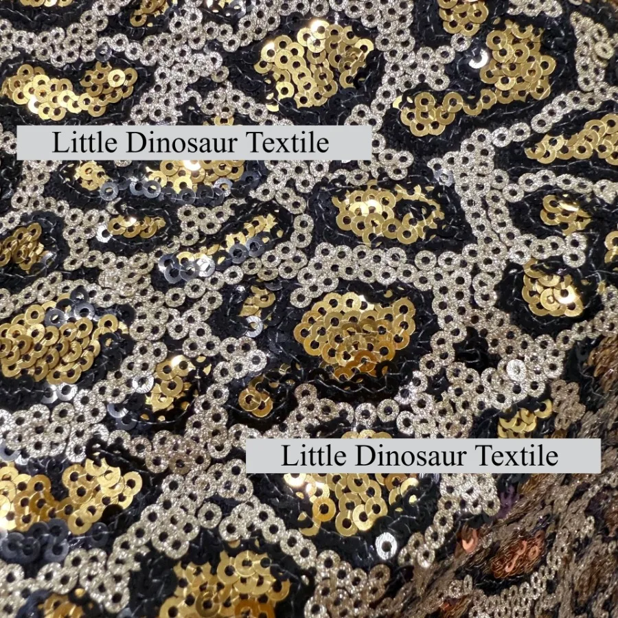 

3 мм случайный леопардовый принт, посыпанная золотая трехцветная ткань с блестками, модная женская ткань для одежды, трехмерная бусина